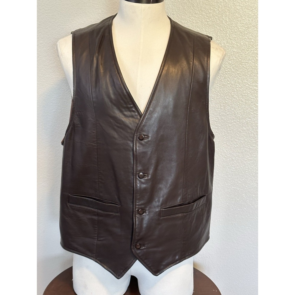 VTG ROBERT COMSTOCK Endurance Mens Dark Brown Leather Vest XL Western Cinch Back